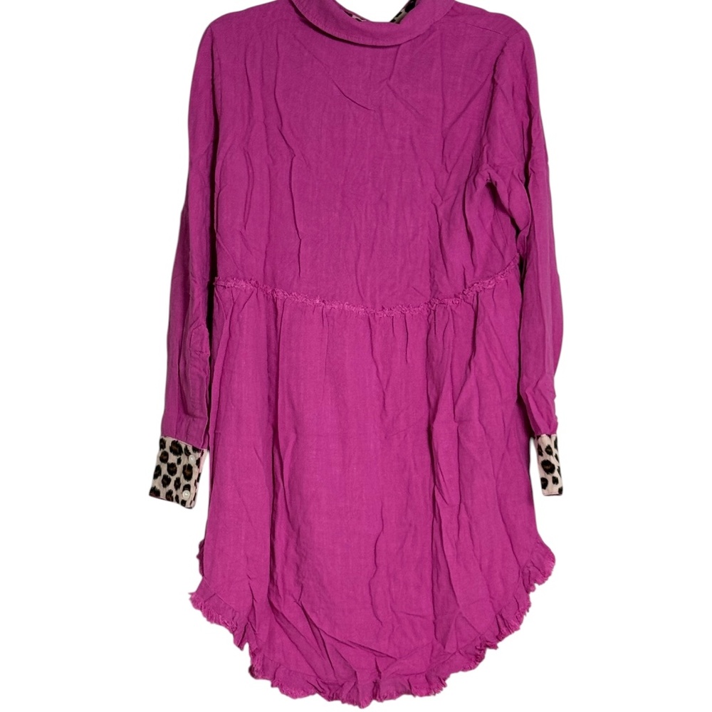 Umgee Mulberry Leopard Trim Tunic Top NWT Hi Low Boho Blouse - Picture 5 of 6